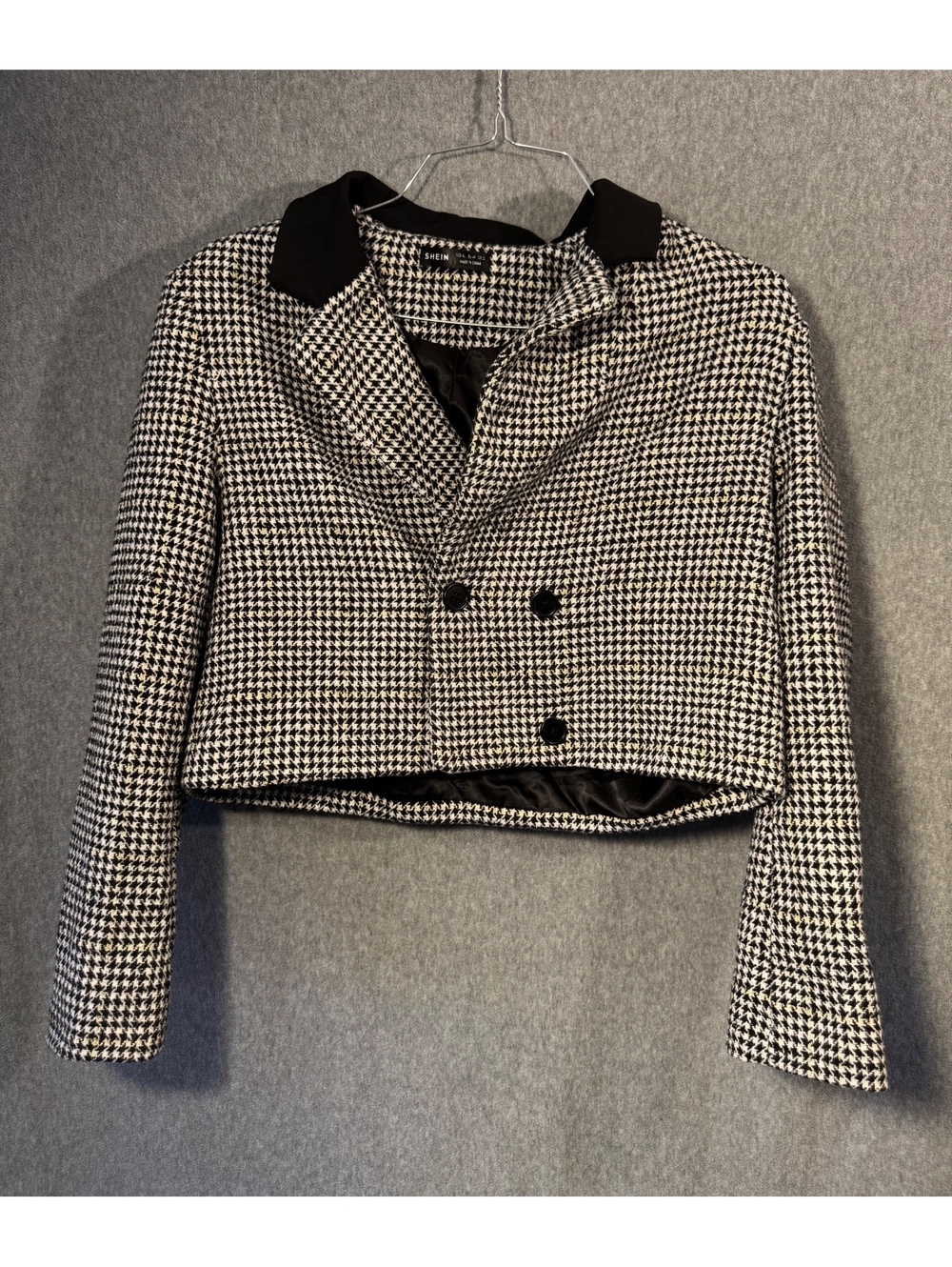 SHEIN Black White Houndstooth Cropped Jacket Size 4
